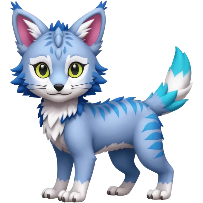 Colorful tropical kawaii cute Lynx-Trico-Sergal-Wolf-Vernid-Fakémon-Pokémon-creature (full body) emoji