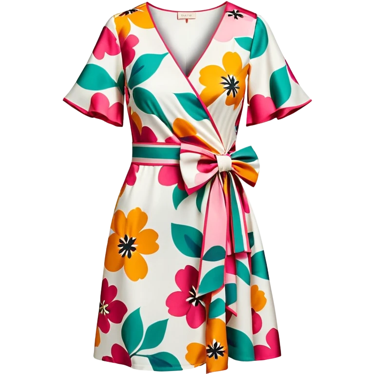  Dvf v-neck wrap dress with a bow and short sleeves, isolated print  emoji