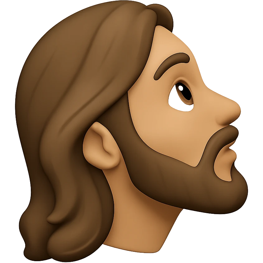 Create a side profile view of the Jesus head emoji style looking upward. Maintain the emoji style characteristics and colors consistent with the original image. emoji