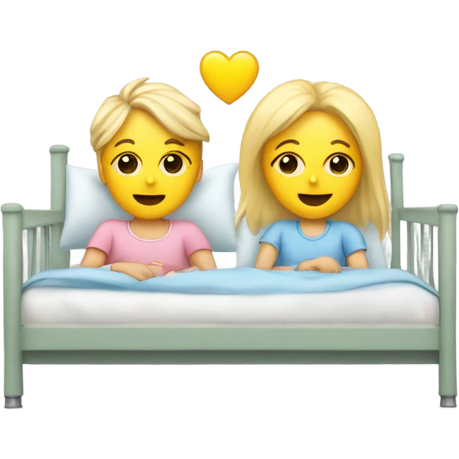 Two blonde children, sick, each in their own bed, wearing surgical masks, one Boy, one girl, at home, get well soon sign with yellow heart emoji