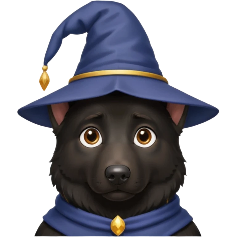 all black german shepherd face wearing a wizard hat emoji