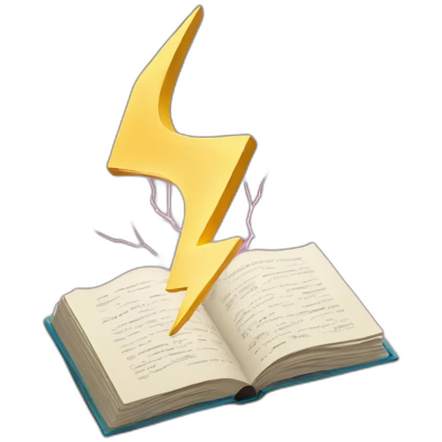 Open book with lightning bolts for sudden inspiration. emoji