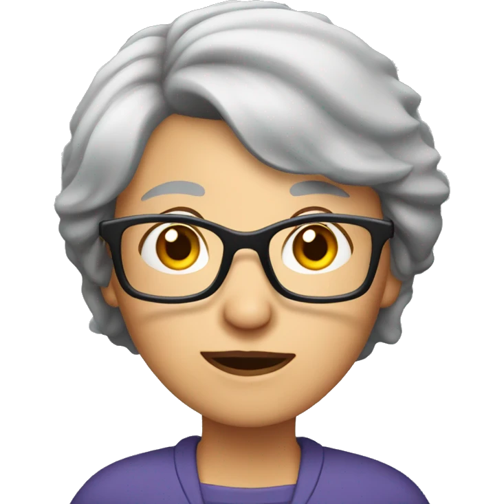 older woman with short straight grey hair and glasses shrugging emoji