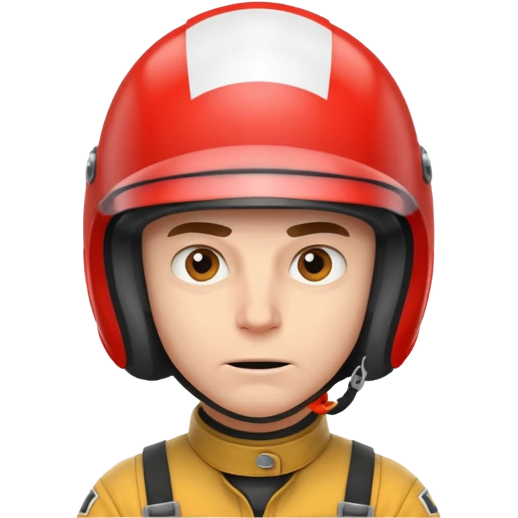 white male racer in helmet, crazy look emoji