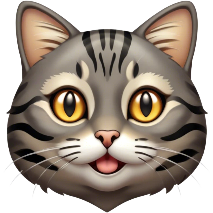 Cinematic Comical Grey and Black Brown Tabby Cat Portrait Emoji, Head tilted dramatically with an exaggeratedly shocked or offended expression, sleek grey-brown fur with bold black tabby stripes, wide amber eyes filled with exaggerated disbelief, Simplified yet hilariously expressive features, highly detailed, glowing with a slightly sassy glow, high shine, dramatic yet playful, stylized with an air of attitude, bright and endearing, soft glowing outline, capturing the essence of a sassy and over-the-top feline, so meme-worthy it feels like it could side-eye its way into internet fame instantly! emoji