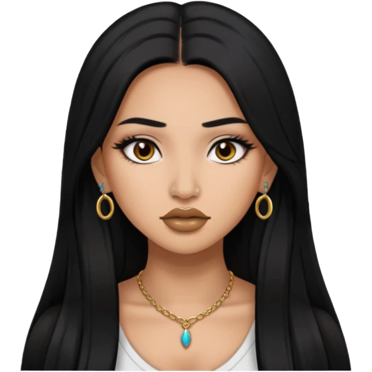 baddie with Asian and Latina features, nose piercing long straight black hair, makeup emoji
