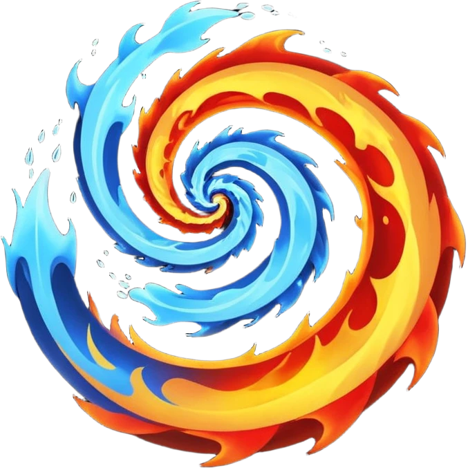 Let the background be black themed fire and water spiral shape emoji
