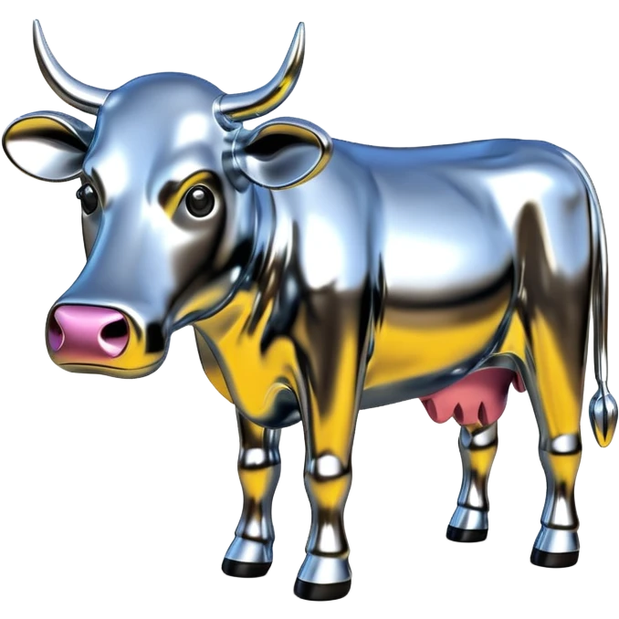   jeff koons style metallic SPAM cow sculpture  emoji