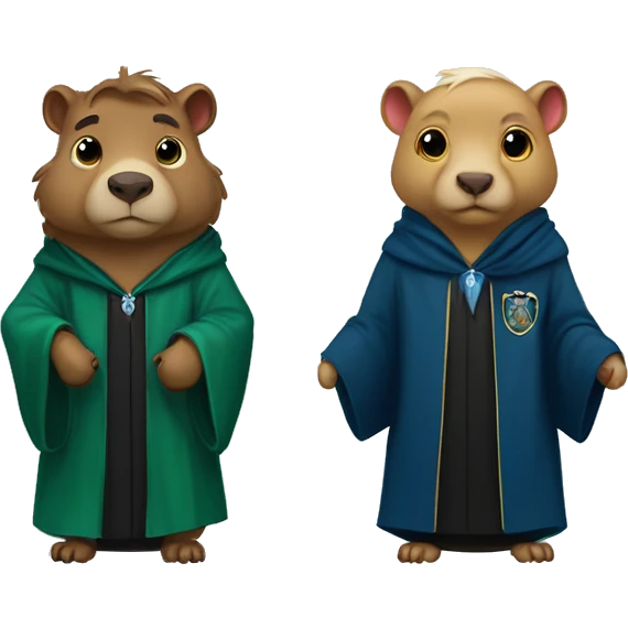 2 capybaras one with ravenclaw robe and the other with Slytherin robe emoji