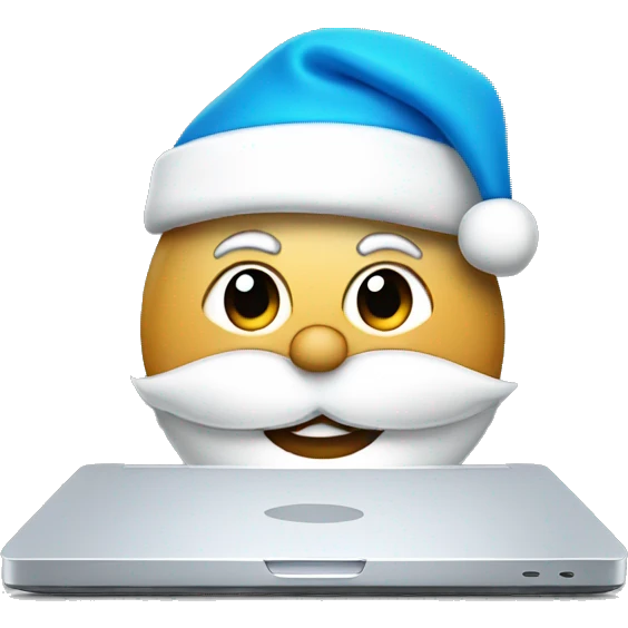 Laptop with blue Santa hat emoji