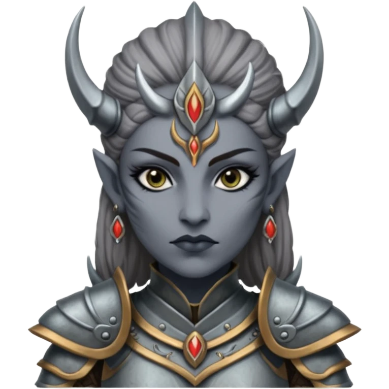ESO female daedra, lashes and earrings, gray skin, warrior emoji