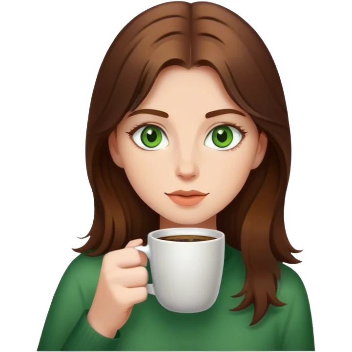Brown haired girl with green eyes drinking coffee emoji