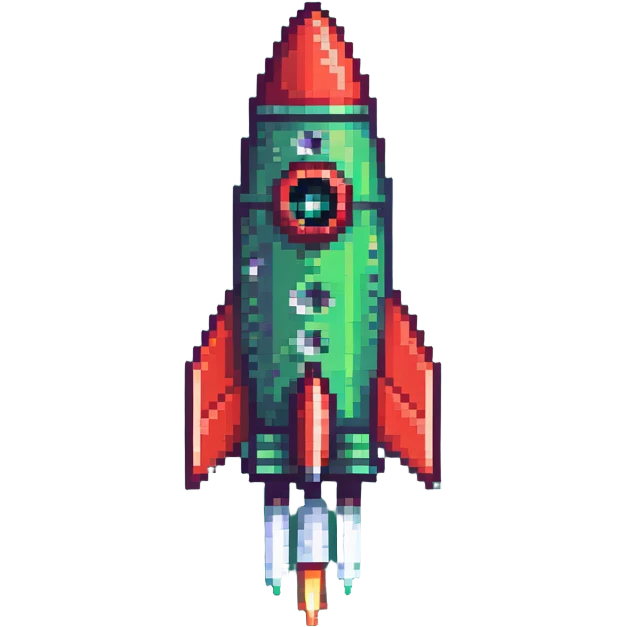 sleek rocket with green body and red fins, gradient transition emoji