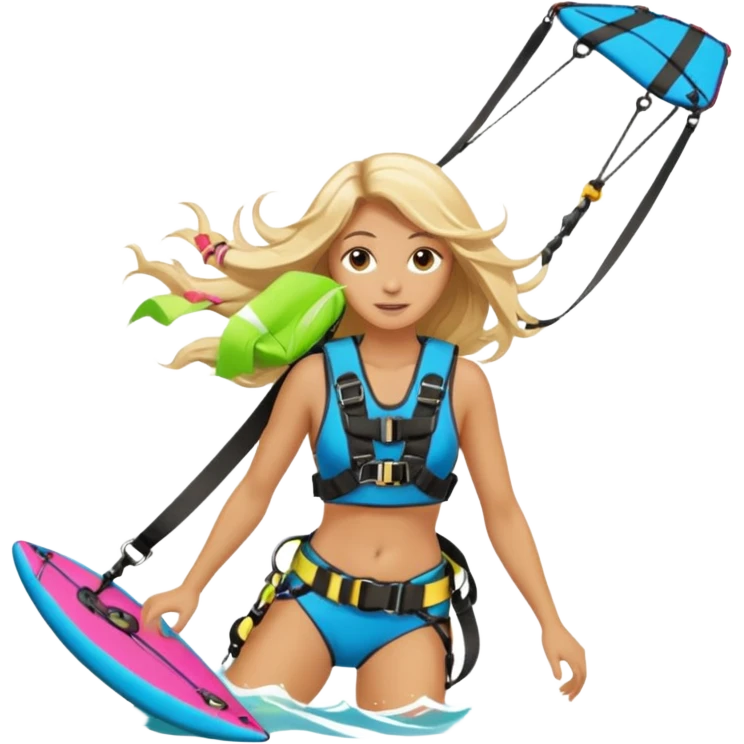 Blonde long haired ladie Kitesurfing with harness emoji