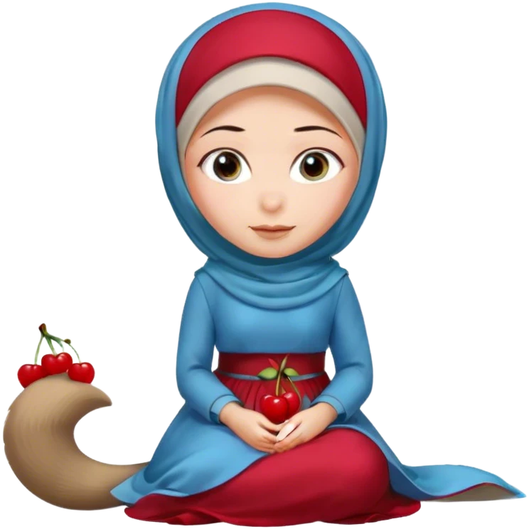 Turkish beautiful finish Konya girl blue eyes with hijab and cherry dress long tailed on the floor  emoji