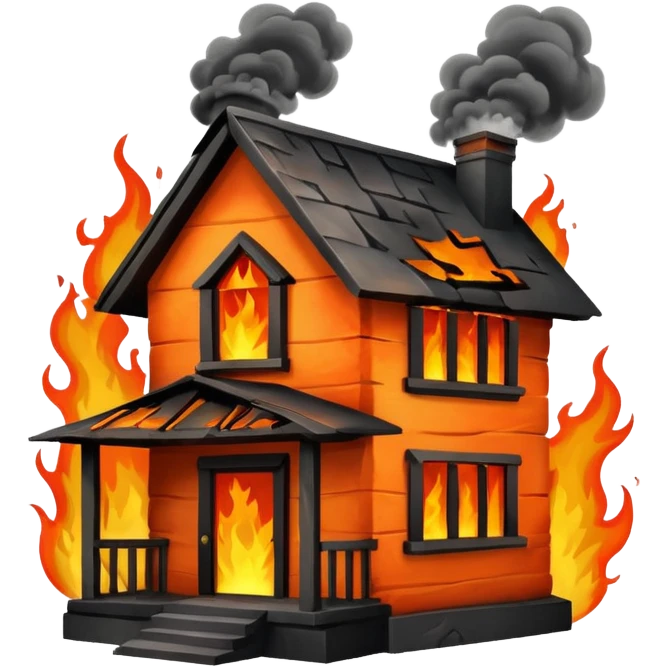 damaged house on fire emoji