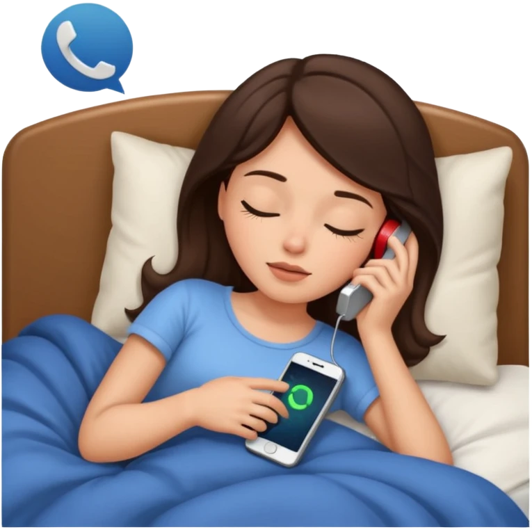 generate a girl brunette sleeping in bed.Her phone ringing emoji