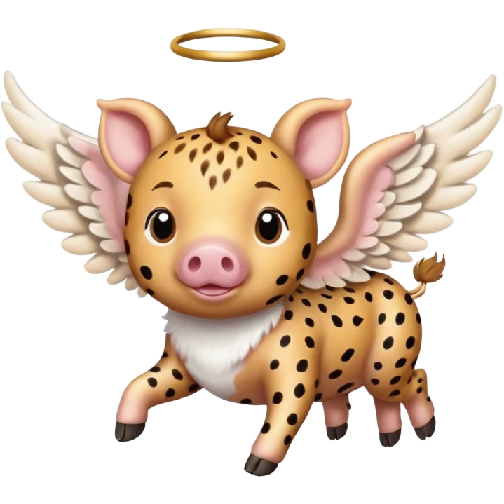 Cheetah print flying pig with angel wings. All skin is cheetah printed emoji