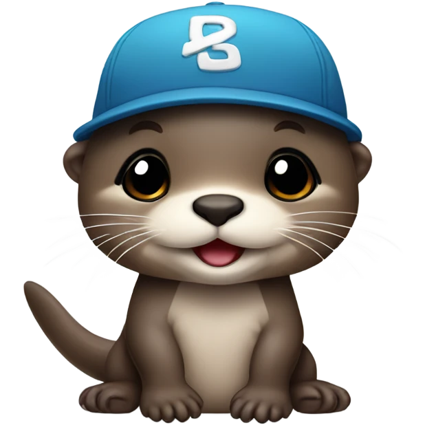 Cute baby otter. Wearing backwards baseball hat. Full body.  emoji