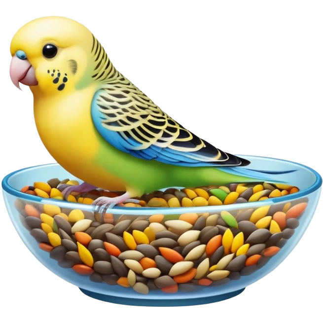 Budgie in a bowl of seeds emoji