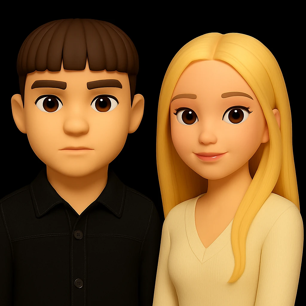Increase the free space between the guy and the girl, separate them more from each other, keep the 3d-emoji style look, and keep everything else unchanged. emoji