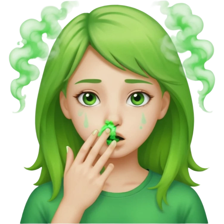 create a girl who is pinching her nose because she is smelling something bad with green fumes around her emoji