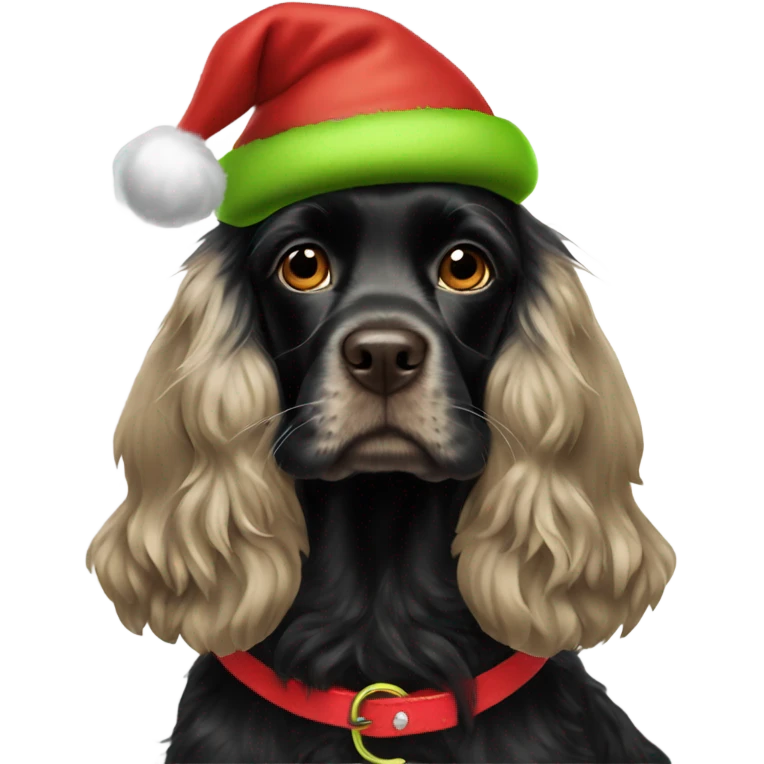 Black cocker spaniel wearing grinch costume emoji