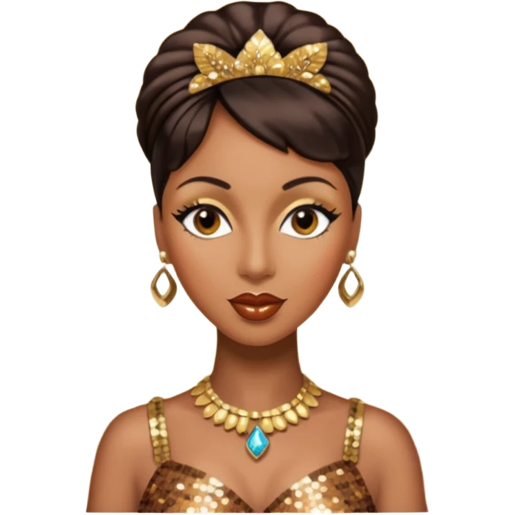 Josephine Baker with dark brown hair, bronze sequin outfit emoji