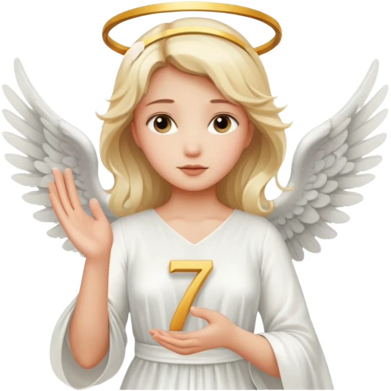 an angel holding number 7 on her hand emoji