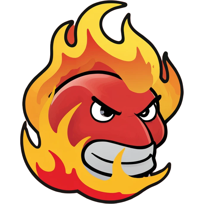 Broadcom logo engulfed in cartoon flames, meme style emoji