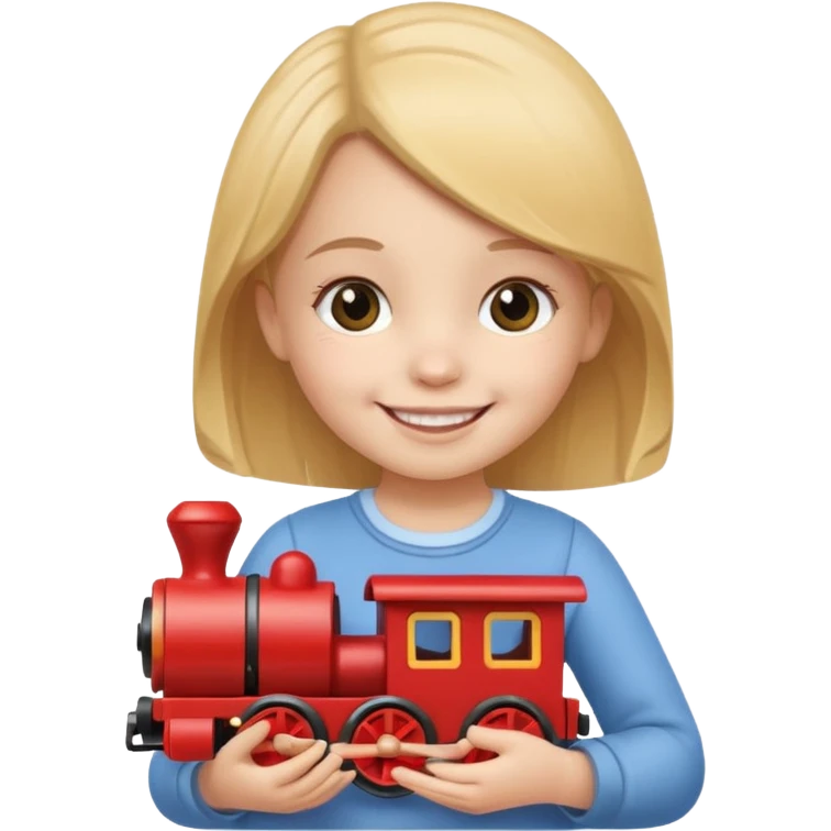 small girl holding small train toy emoji