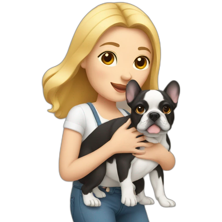  a woman carrying a French bulldog emoji