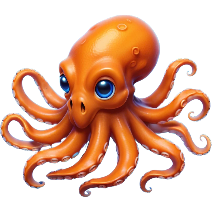 Cinematic Realistic Comical Octopus Portrait Emoji, Head tilted dramatically with an exaggeratedly amused expression, featuring a striking, glossy orange body adorned with bold blue rings and wide, expressive eyes brimming with playful disbelief; rendered with vivid natural textures and dynamic highlights, high shine, dramatic yet playful, styled with an air of cheeky ocean mischief, soft glowing outline, capturing the essence of a spirited and over‐the‐top octopus that looks ready to squirt ink its way into viral fame! emoji