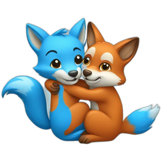 fox hugging squirrel in blue heart emoji