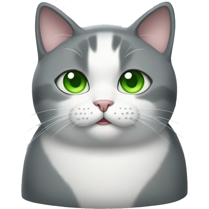 Fat gray and white cat with green eyes  emoji