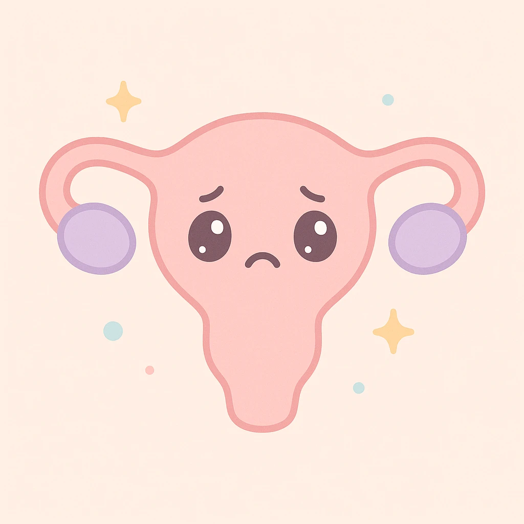 a sad uterus, anthropomorphic with expressive sad face, soft pastel colors, gentle background, approachable and empathetic style emoji