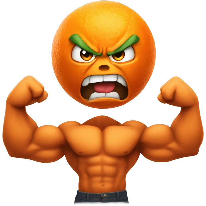 Angry orange with muscular arms emoji