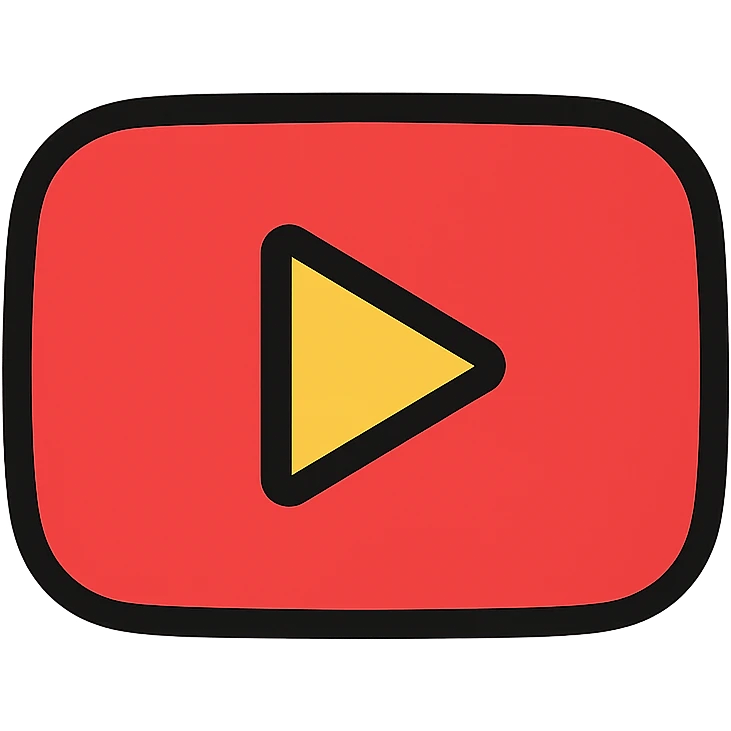 Miniature YouTube logo with red play button inside rounded rectangle emoji