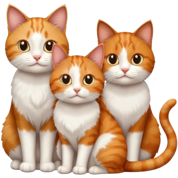 3 sibling cats all various different natural colours; 1 is ginger and white, the next is brown tabby and white and the third is a calico emoji