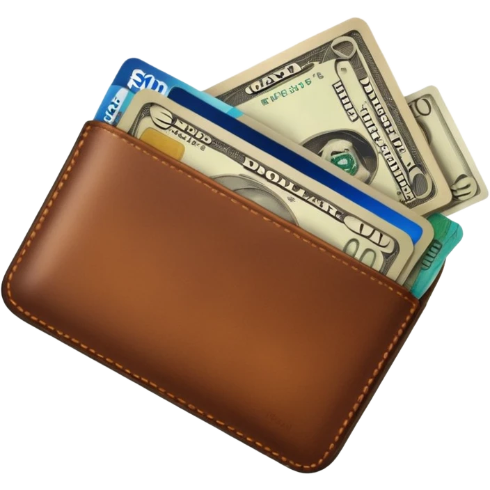 portefeuille marron avec quelques billets et carte bancaire emoji