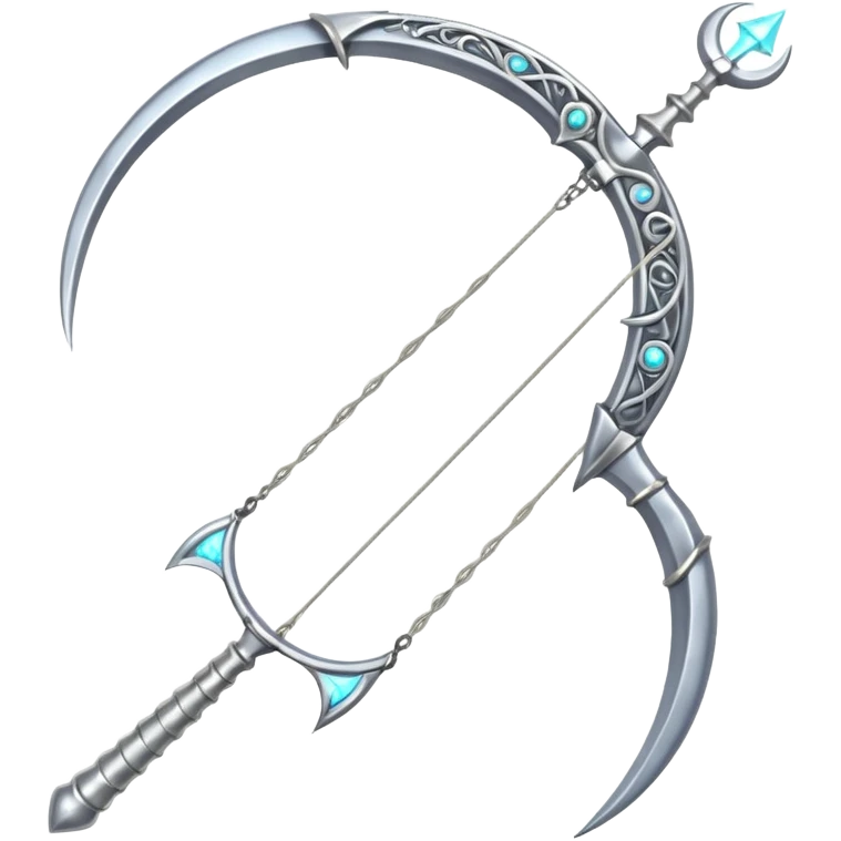 Elegant silver bow weapon with glowing string, crescent-moon motifs. emoji