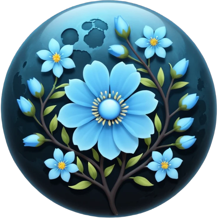 black Moon with light blue blossom emoji