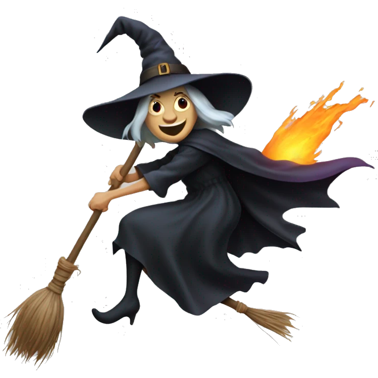 Scarry witch, flying to the left on a broom. Transparent background emoji