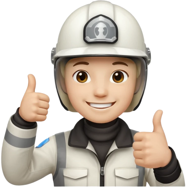 Cara de una persona con casco blanco cun pulgar arriba emoji