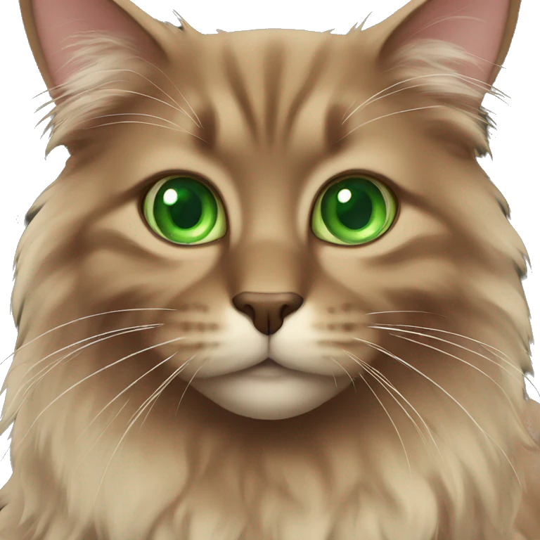 Brown fluffy cat with green eyes emoji