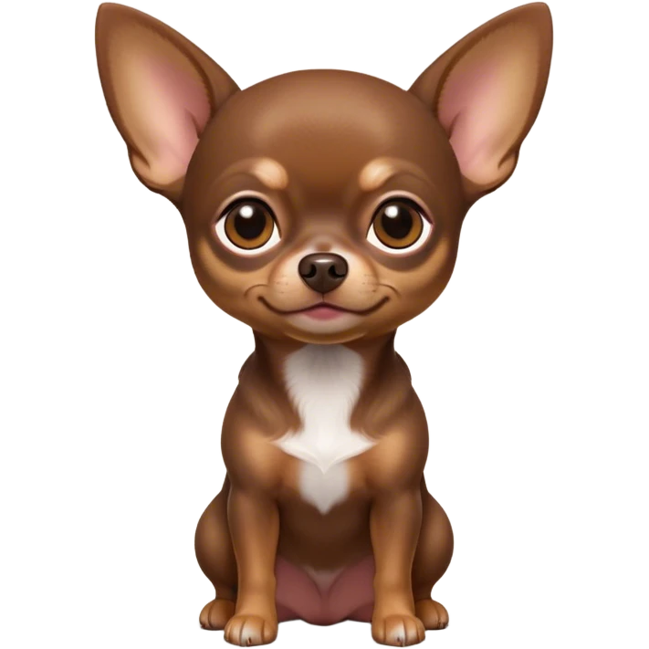 Cinematic Noble Chocolate Short Haired Chihuahua Portrait Emoji, Poised and regal, with a compact, muscular build and a sleek, well-groomed chocolate coat, deep-set soulful dark eyes, Simplified yet sharp and sophisticated features, highly detailed, glowing with a soft, dignified glow, high shine, intelligent and loyal, stylized with an air of strength, focused and attentive, soft glowing outline, capturing the essence of a watchful and confident guardian, so majestic it feels as though it could step out of the screen with effortless authority! emoji