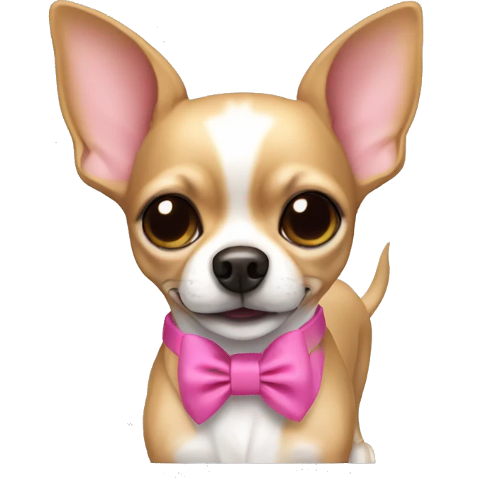 Short haired chihuahua with a pink collar that has a bow. Just her head. Her ears Stand up. She is tan.  emoji