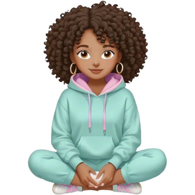 Black girl, clean girl aesthetic, 4C curly hair in a puff, pastel hoodie, white sneakers, minimal jewelry, soft smile, cozy vibe, bright colors,  skin care with White clay mask emoji