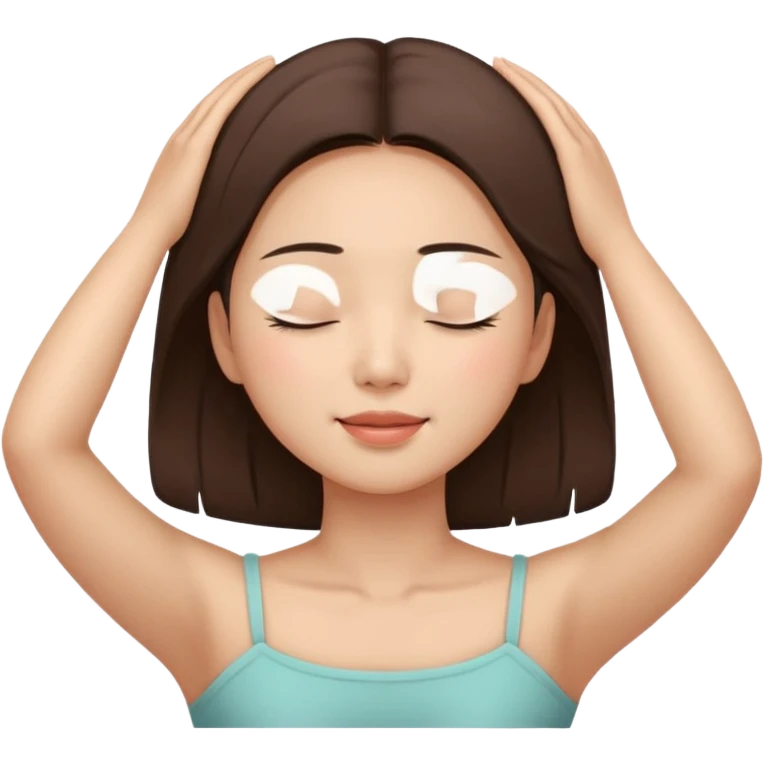 Asian woman with closed eyes receiving a head massage, calm and happy emoji