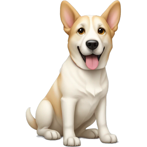 a big white dog looking like a mix of corgi and labrador but looking more like a labrador emoji